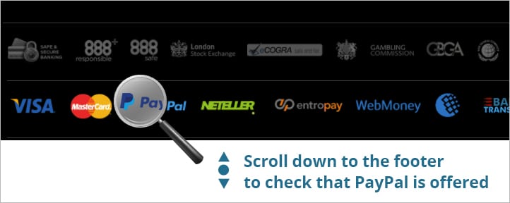 PayPal Shown on Footer Checking a Paypal accepting casino from the footer